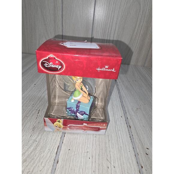 Hallmark Disney Tinkerbell Christmas Ornament NIB Glitter Blue Present Holiday - Picture 2 of 5